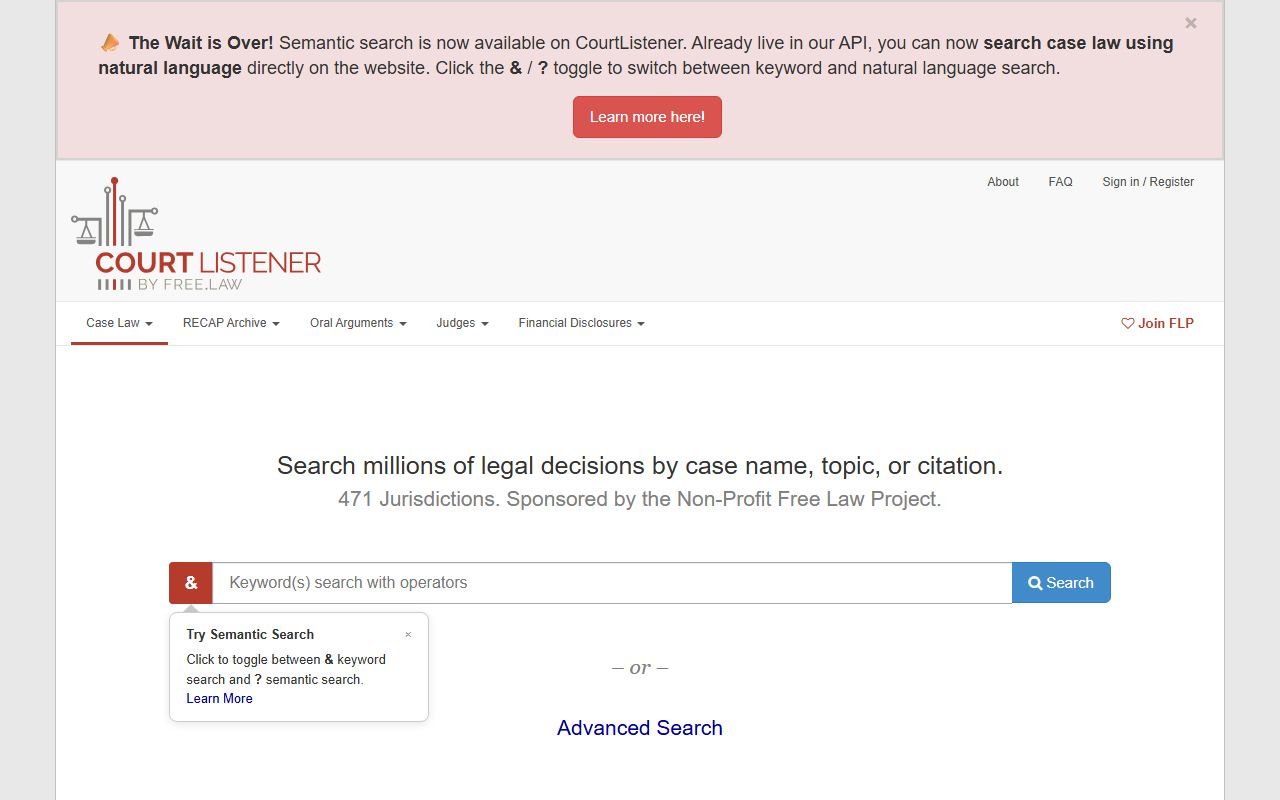 CourtListener free legal search for Monmouth County court records research