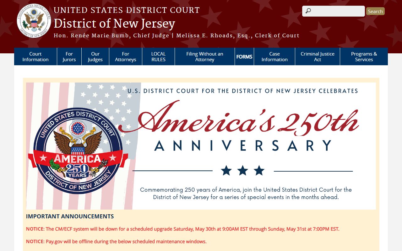 Monmouth County federal district court records U.S. District Court for the District of New Jersey