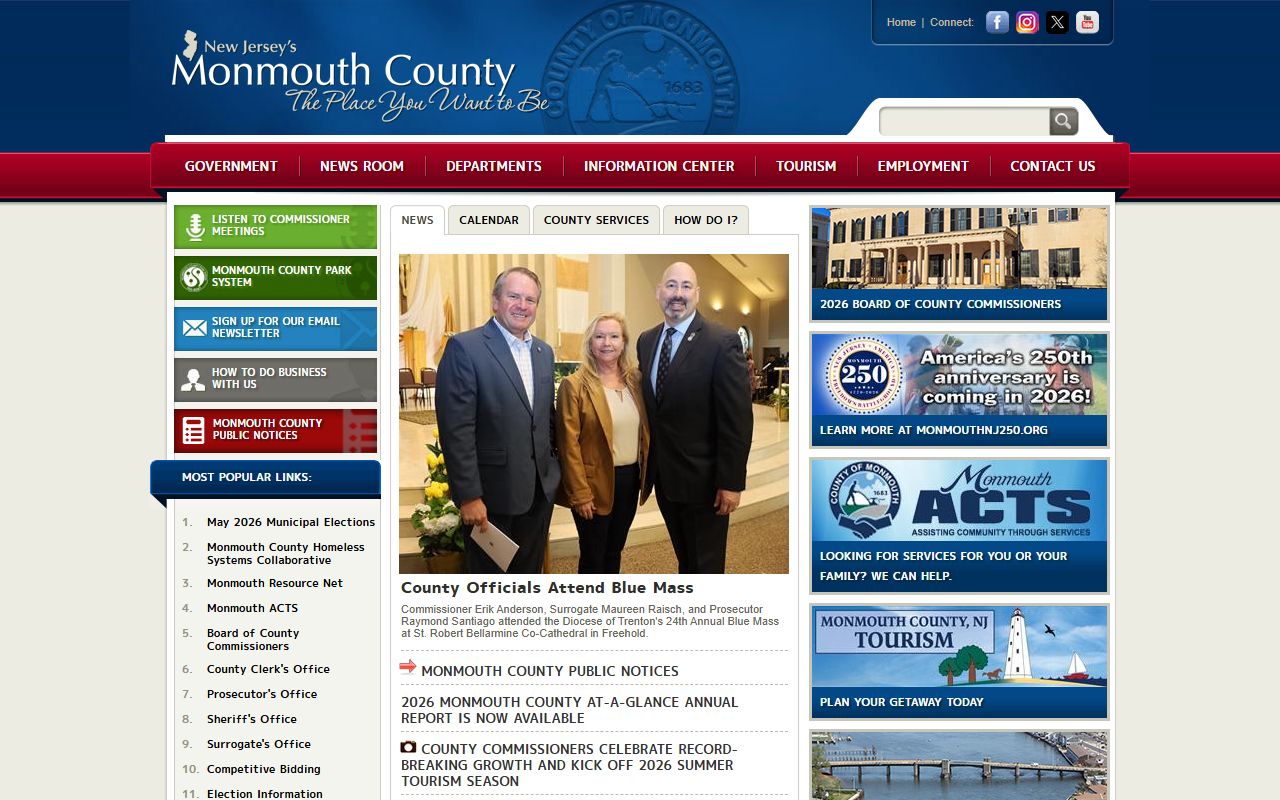 Monmouth County government homepage linking court and records offices