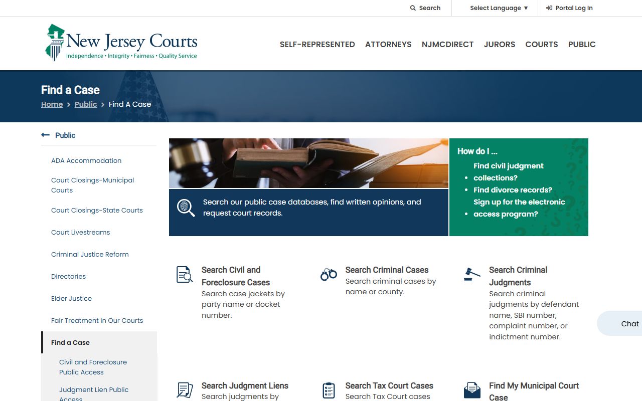 New Jersey Courts Find a Case page for Monmouth County court records