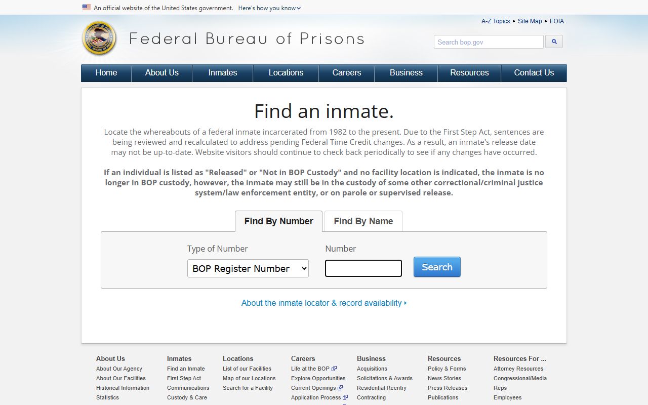 BOP inmate locator for Monmouth County released inmates in federal custody