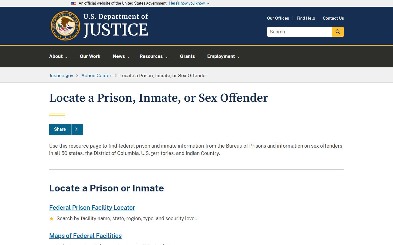 DOJ inmate and sex offender locator for Monmouth County released inmates