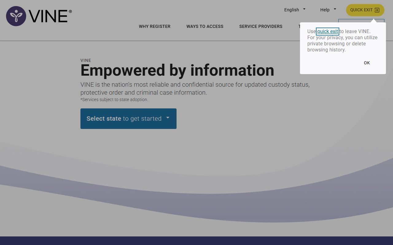 VINELink custody notification search for Monmouth County released inmates